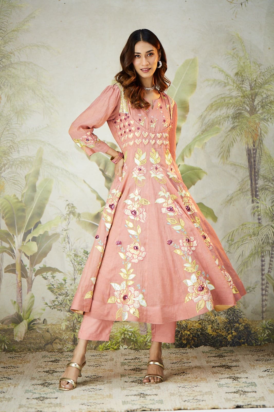 Lachka Gota Anarkali Kurta Set - Pink
