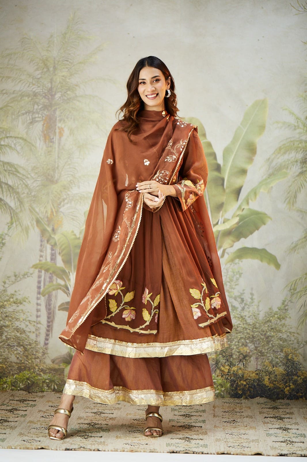 Lachka Gota Machine Work Kurta Set - Brown