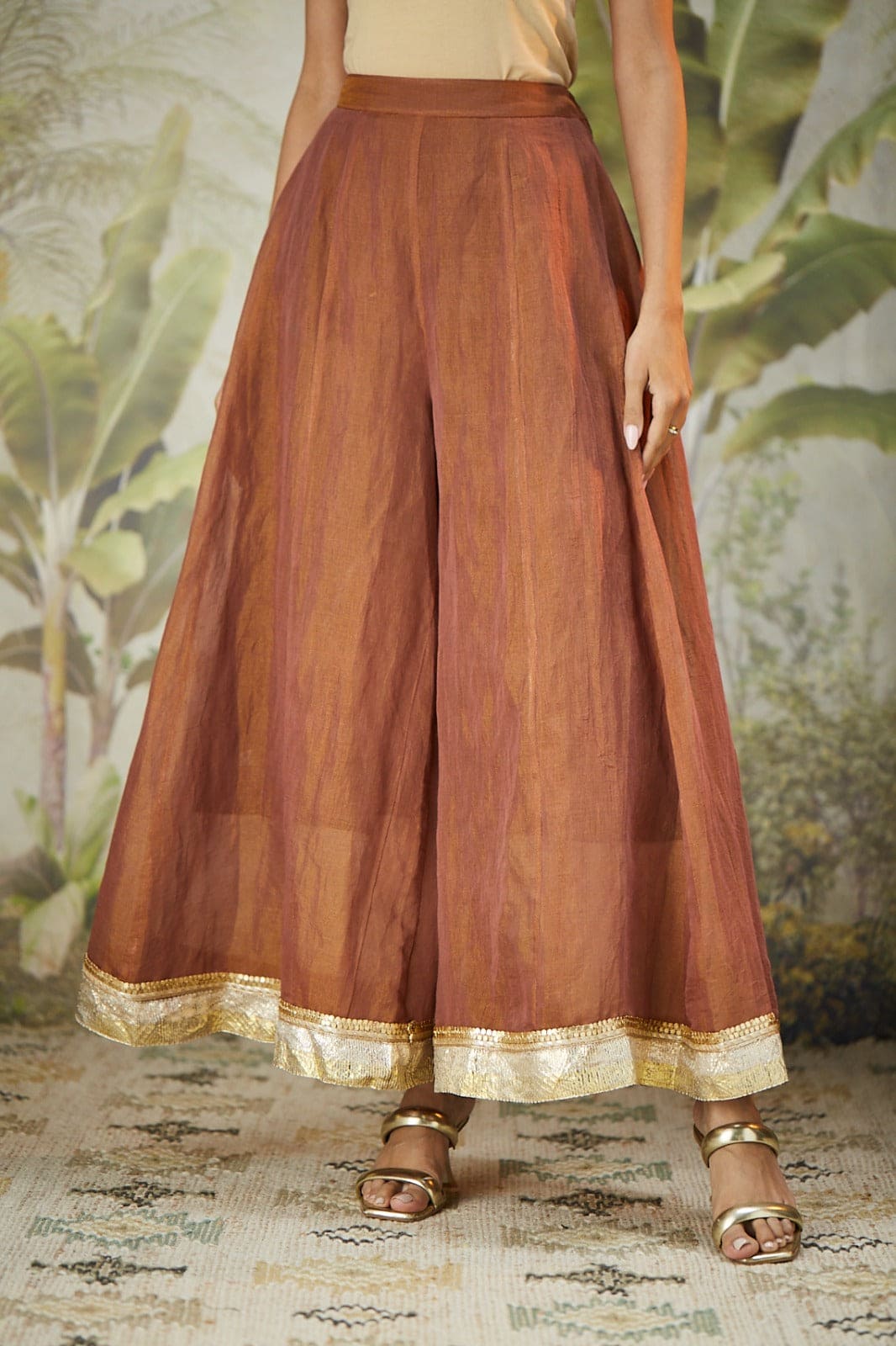 Lachka Gota Machine Work Kurta Set - Brown