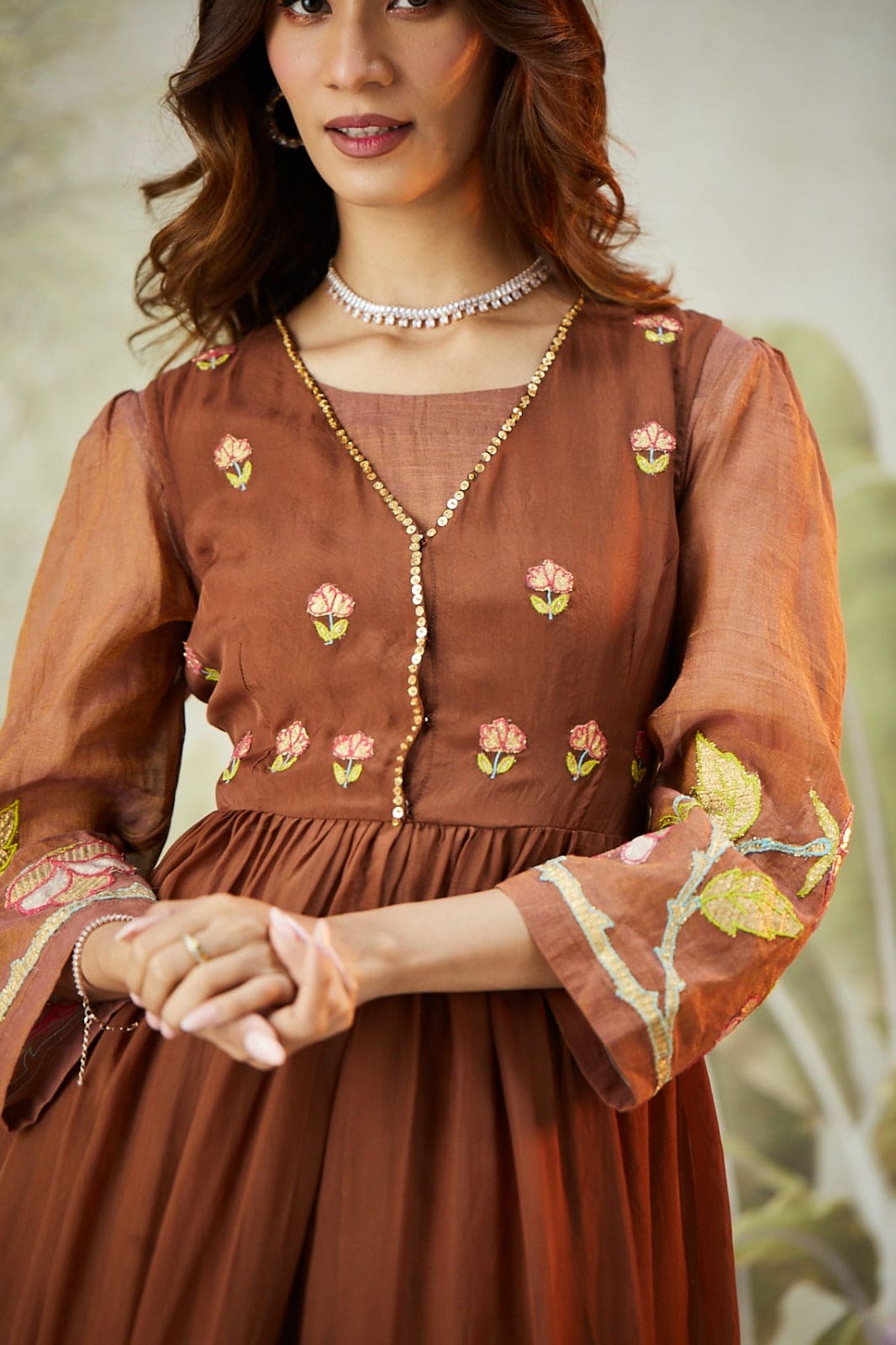 Lachka Gota Machine Work Kurta Set - Brown