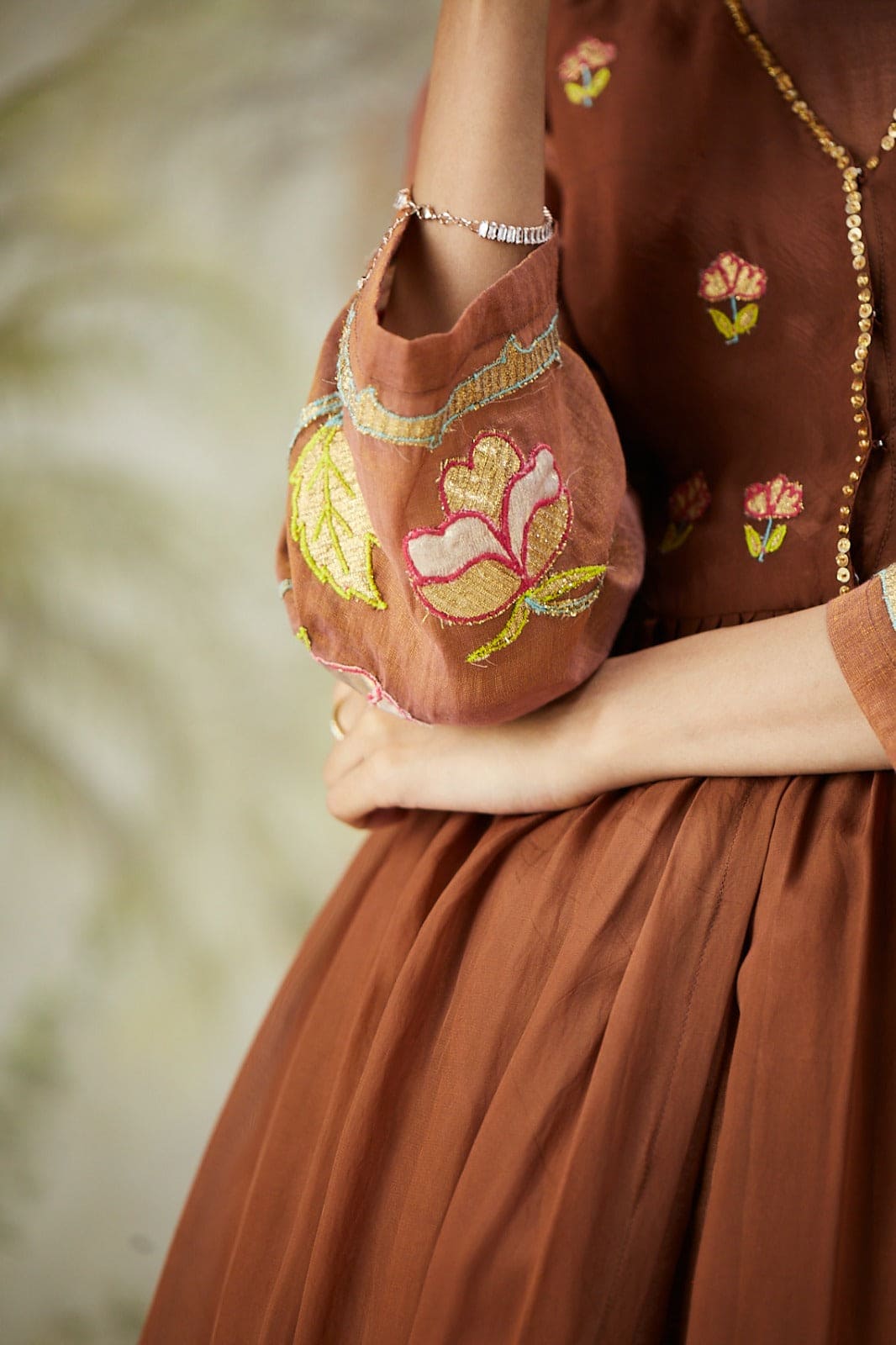 Lachka Gota Machine Work Kurta Set - Brown
