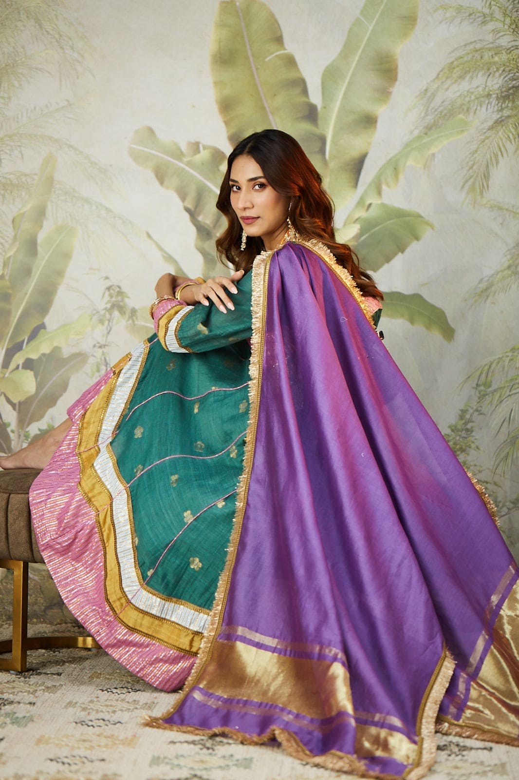 Embroidred Kurta With Overley Jacket - Emrald Green