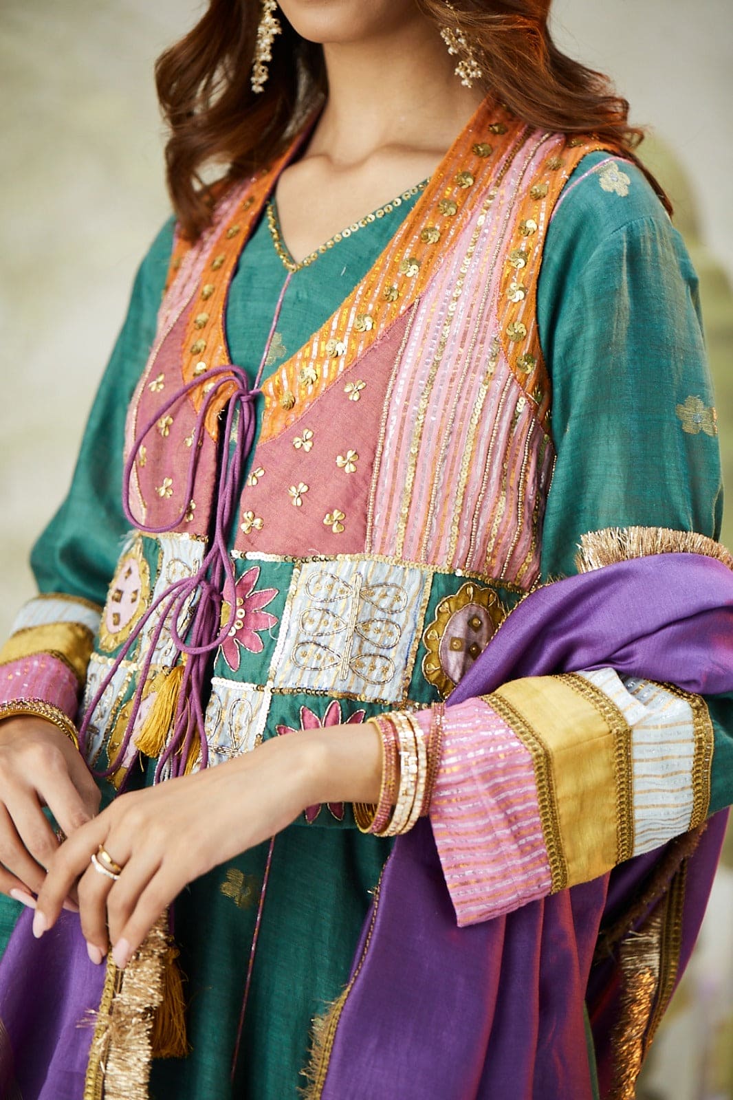 Embroidred Kurta With Overley Jacket - Emrald Green