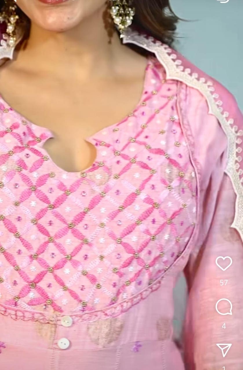 Anarkali Chikankari Kurta Set - Pink