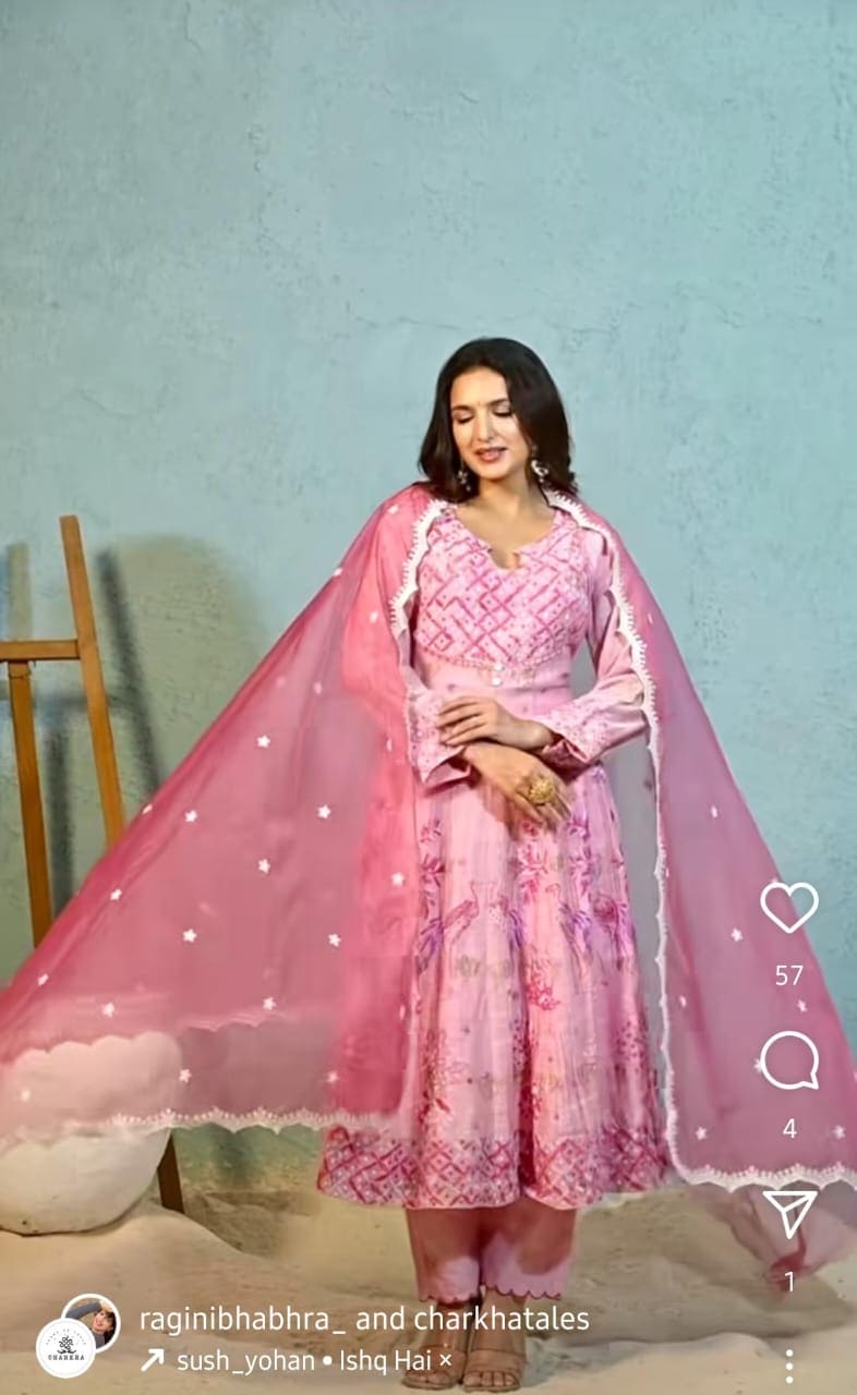 Anarkali Chikankari Kurta Set - Pink