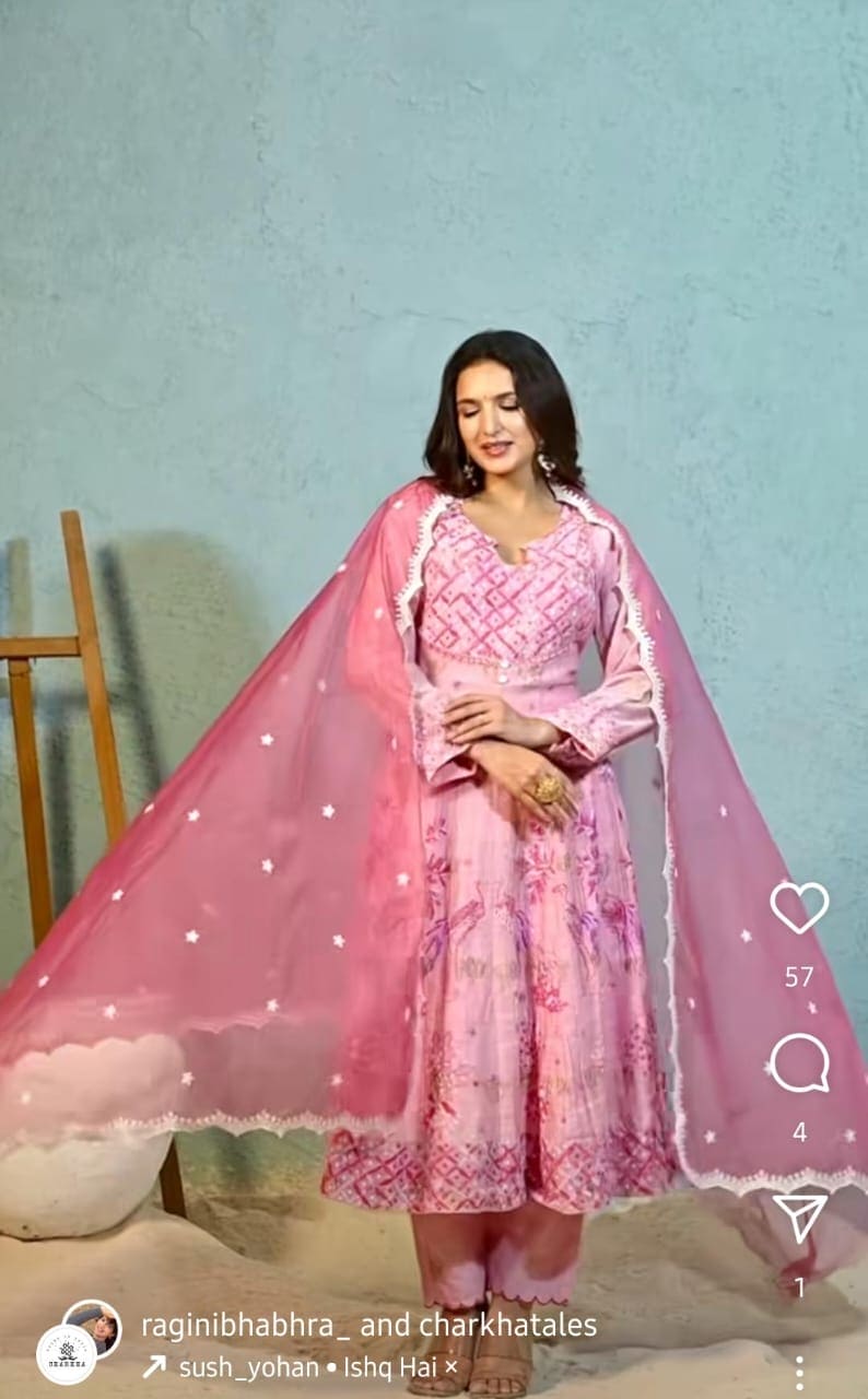 Anarkali Chikankari Kurta Set - Pink