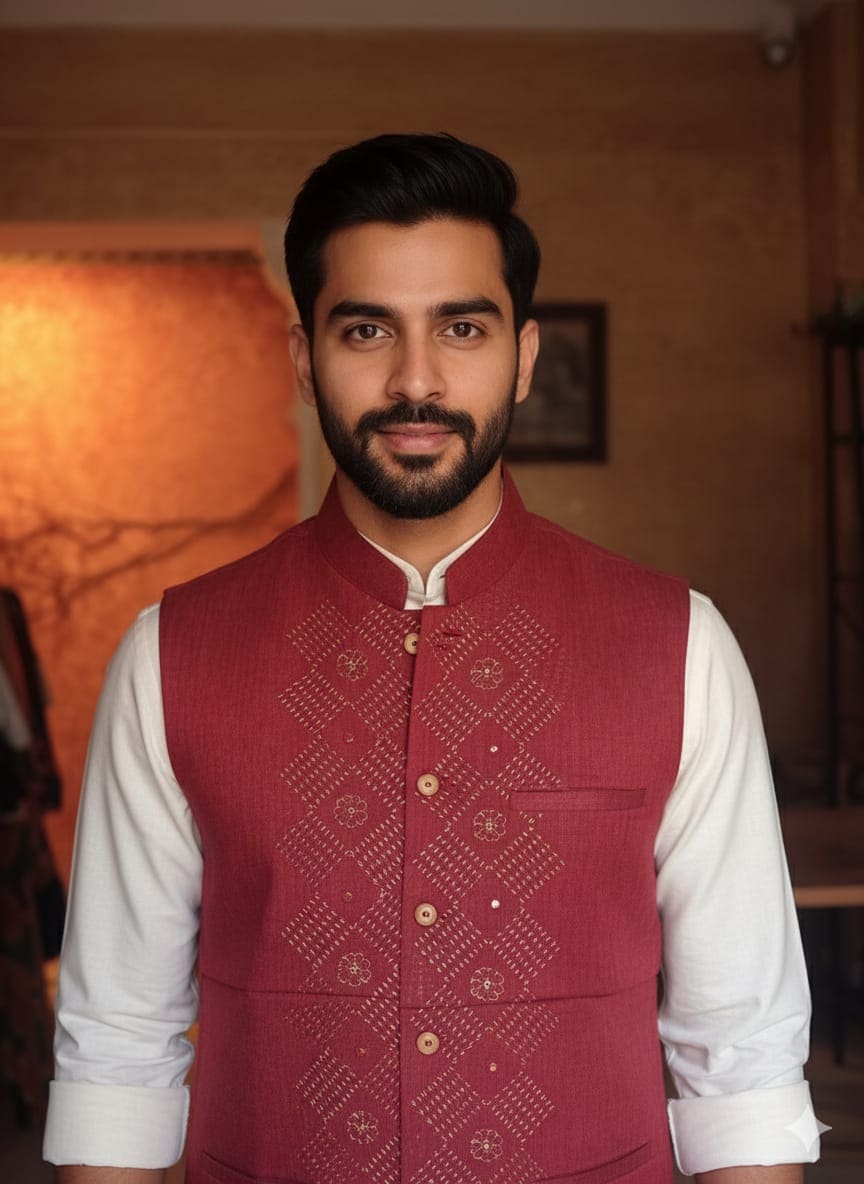 Kantha men Jacket - Maroon