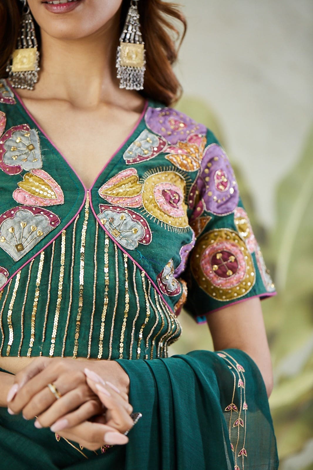 Aari Zardozi Embroidered Saree With Blouse - Green