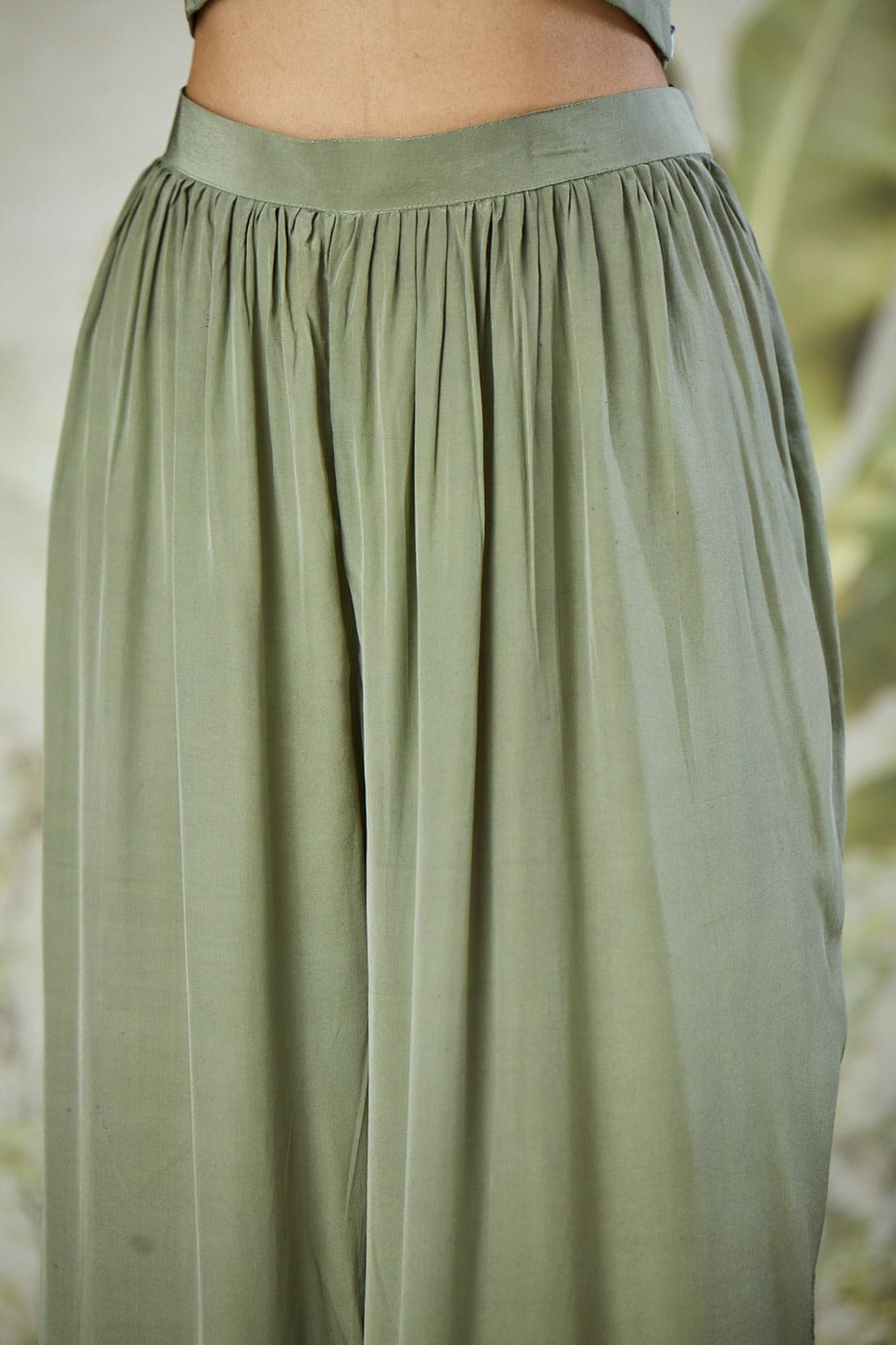 Embroidered Co-ord Set with Long Shrug - Dusty Green