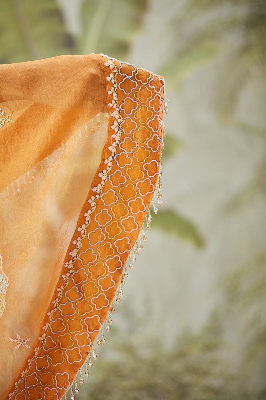 Organza Silk Cape with Drape Skirt - Orange