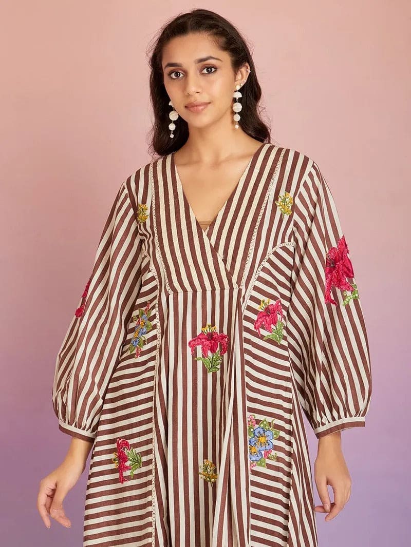Stripes Digital printed kurta set - Brown
