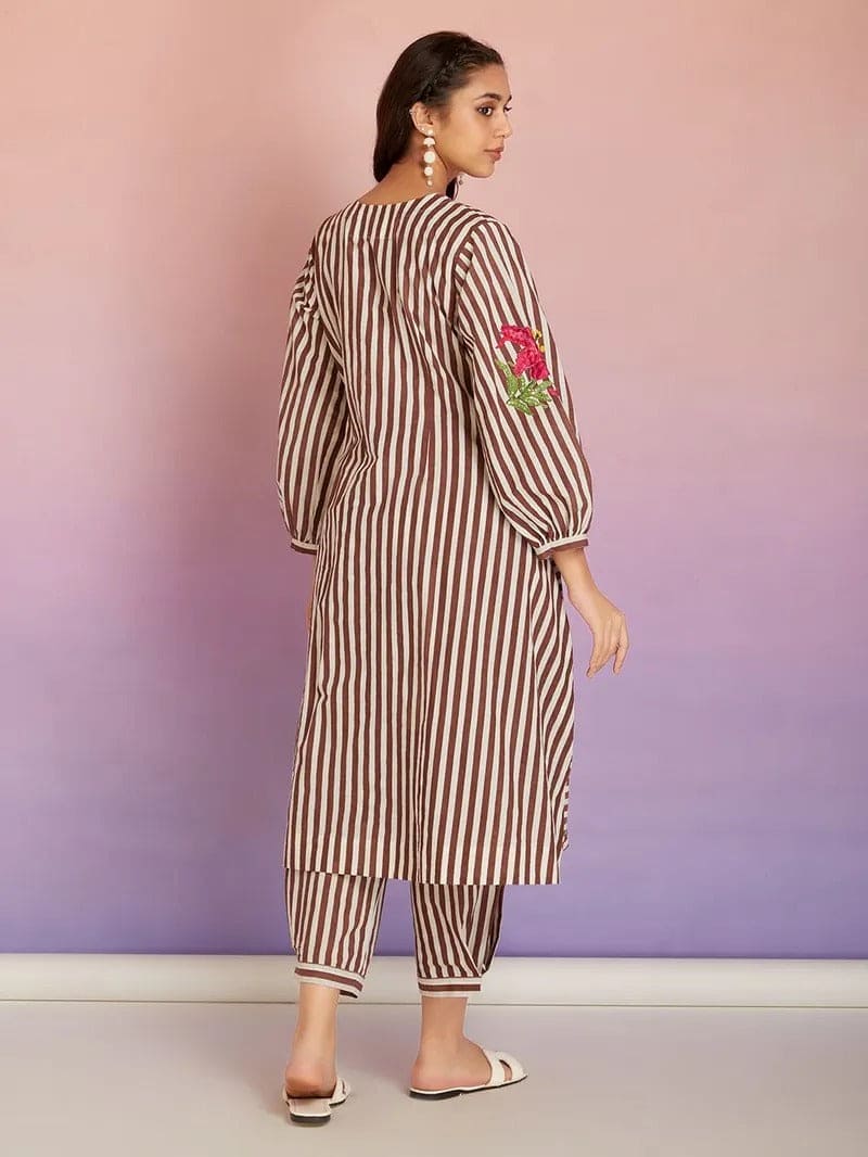 Stripes Digital printed kurta set - Brown