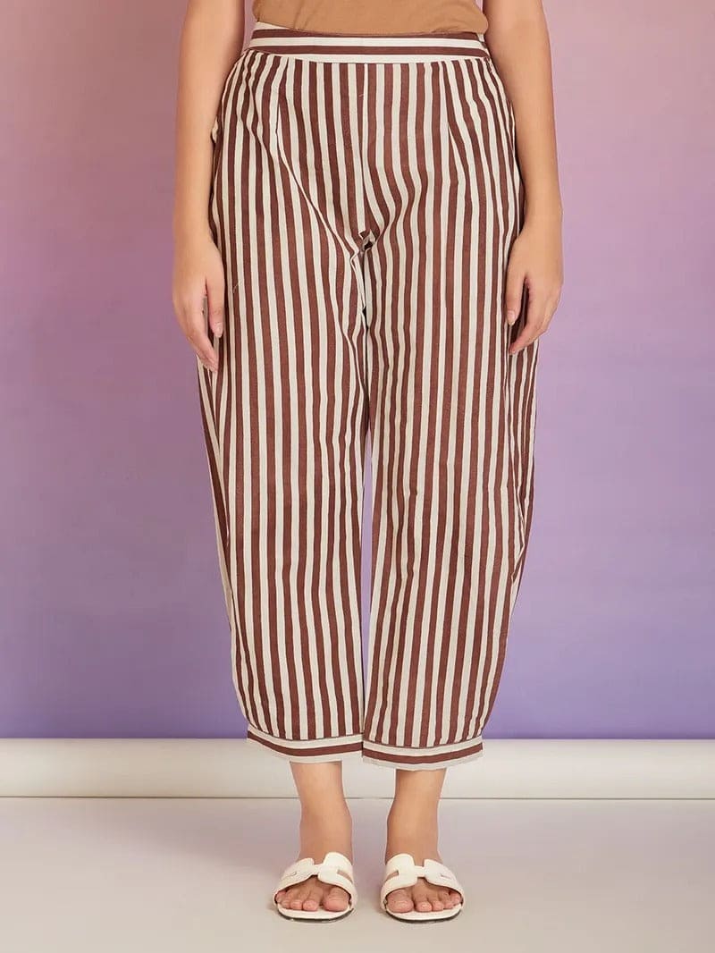 Stripes Digital printed kurta set - Brown