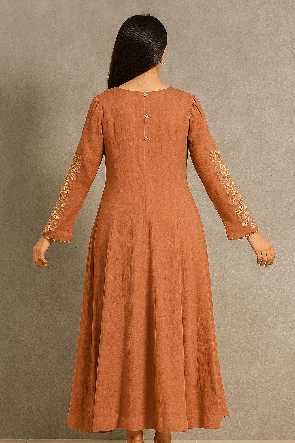 Women Chikankari Kurta Set - Rust Brown