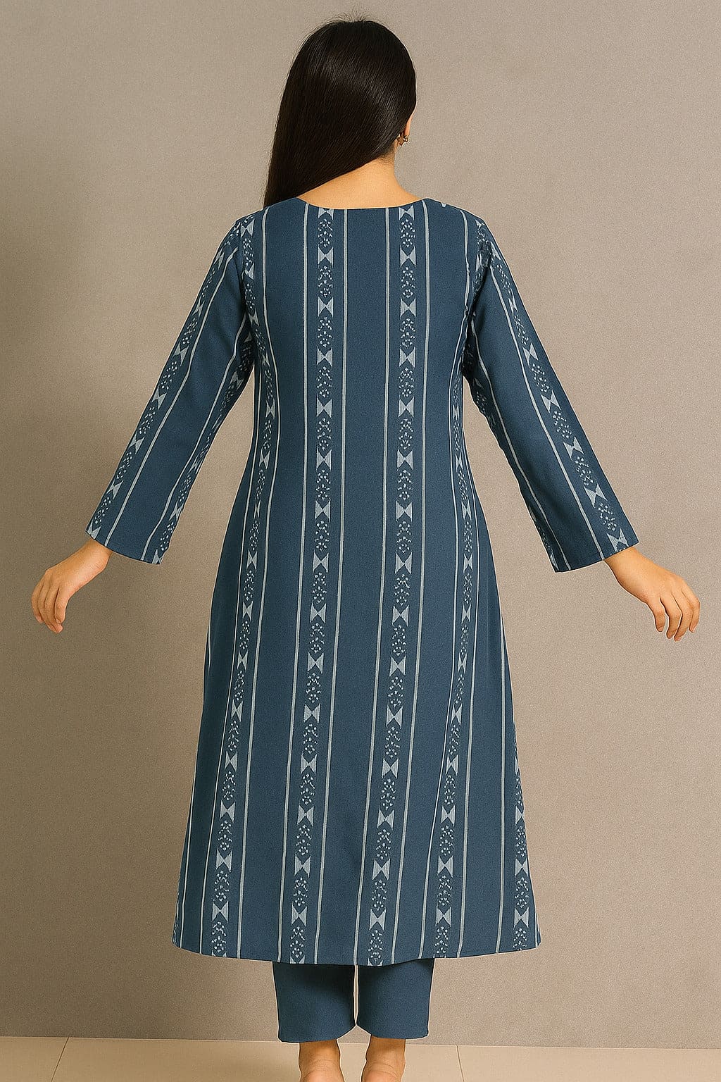 Women Jamdani Kurta Set - Navy Blue
