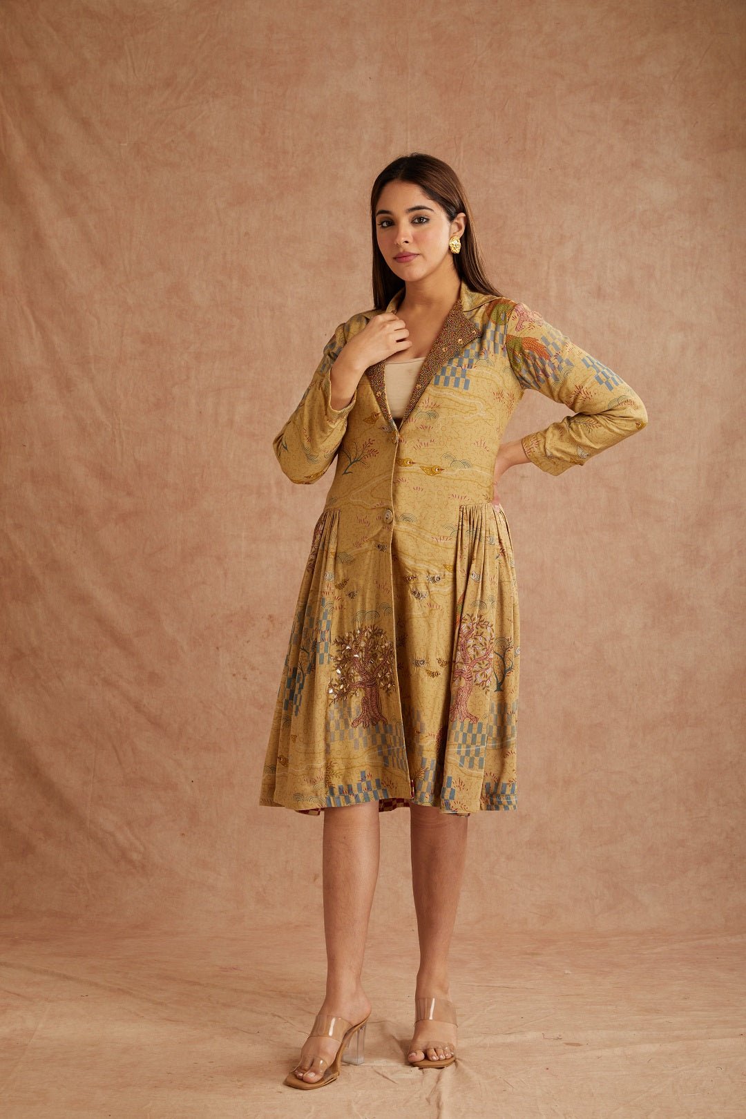 beads work on dress Beige Beaded Work Dress for Women