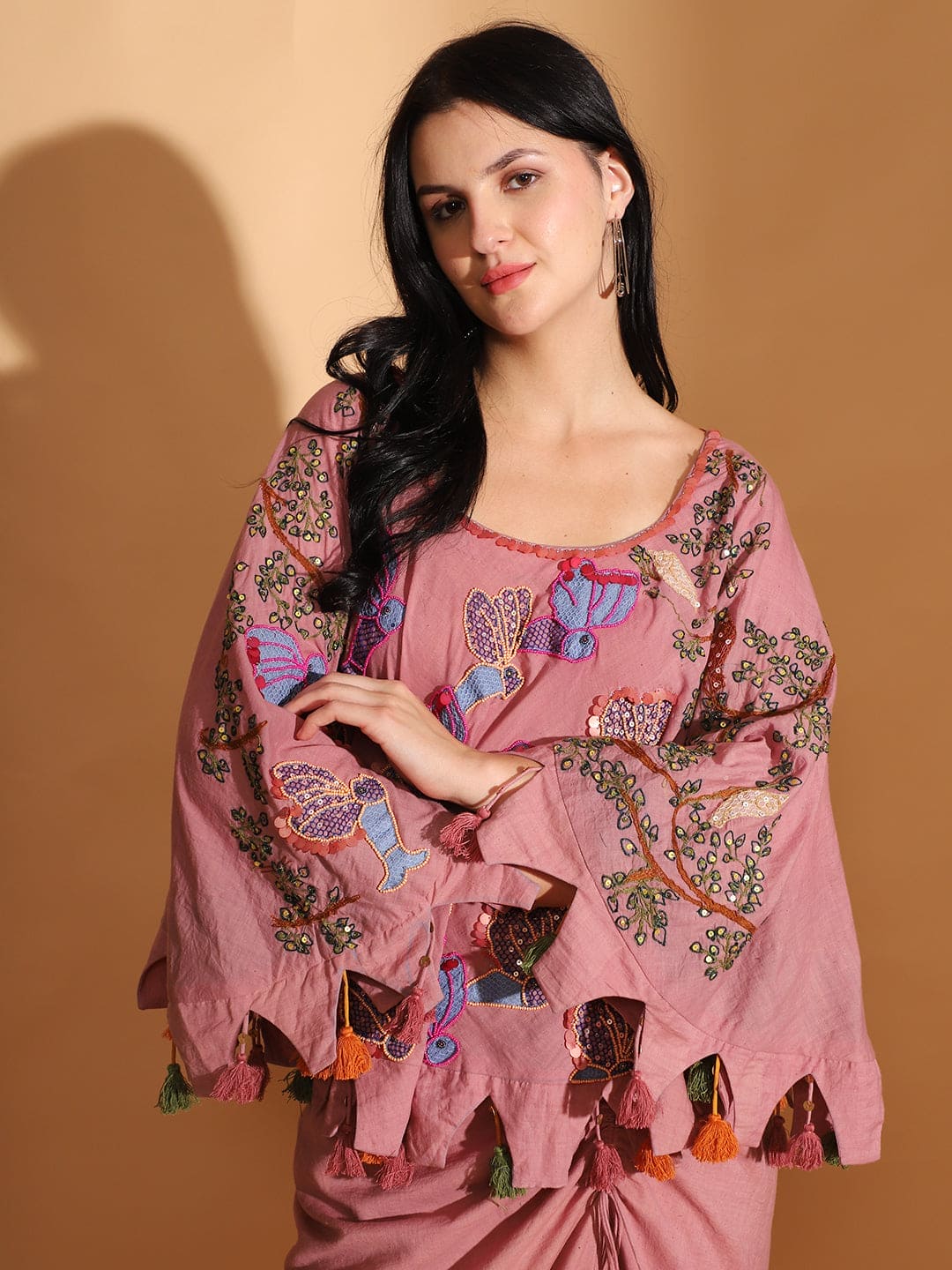 Blush Pink Gond Artwork Top & Skirt - Charkha TalesBlush Pink Gond Artwork Top & Skirt