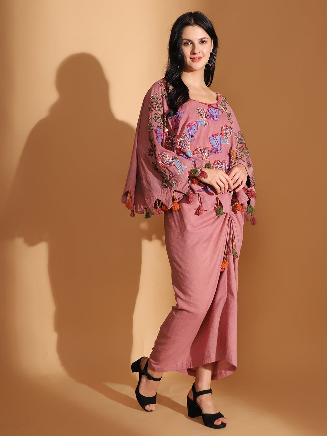 Blush Pink Gond Artwork Top & Skirt - Charkha TalesBlush Pink Gond Artwork Top & Skirt