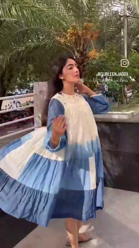 Tie and Dye Cotton Maxi Dress - Blue