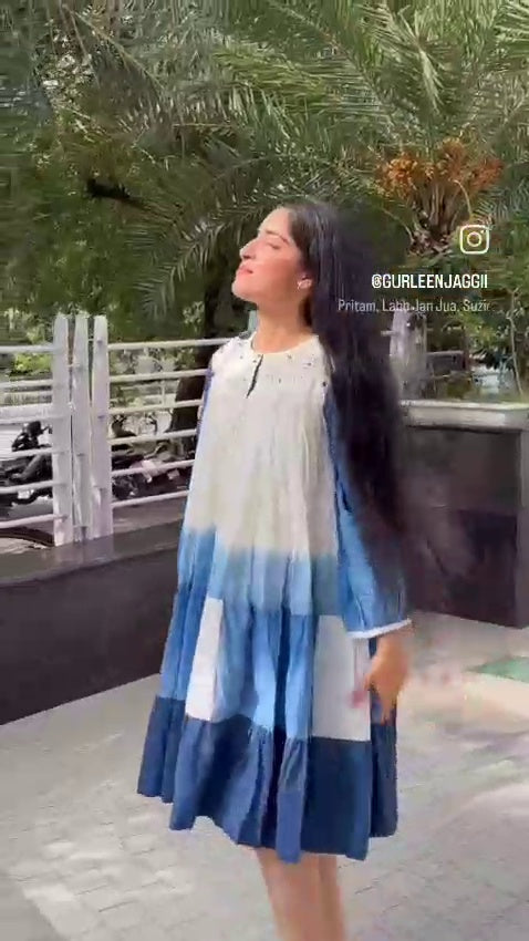 Tie and Dye Cotton Maxi Dress - Blue