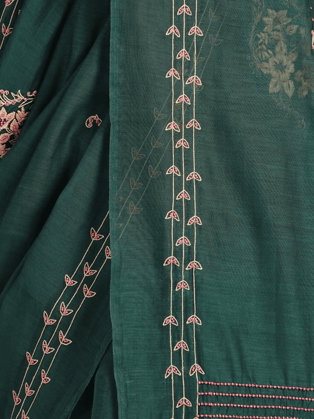 Aari Zardozi Embroidered Saree With Blouse - Green