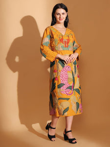 Gond Artwork Dress - Mustard