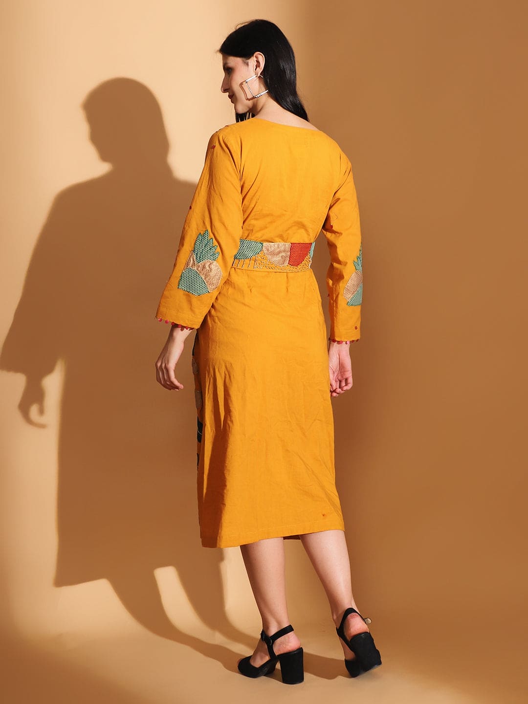 Mustard Gond Artwork Dress - Charkha TalesMustard Gond Artwork Dress