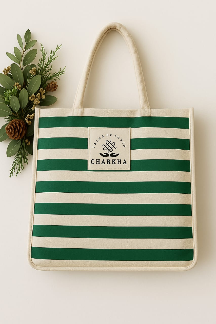 Canvas Striped Bags - Green