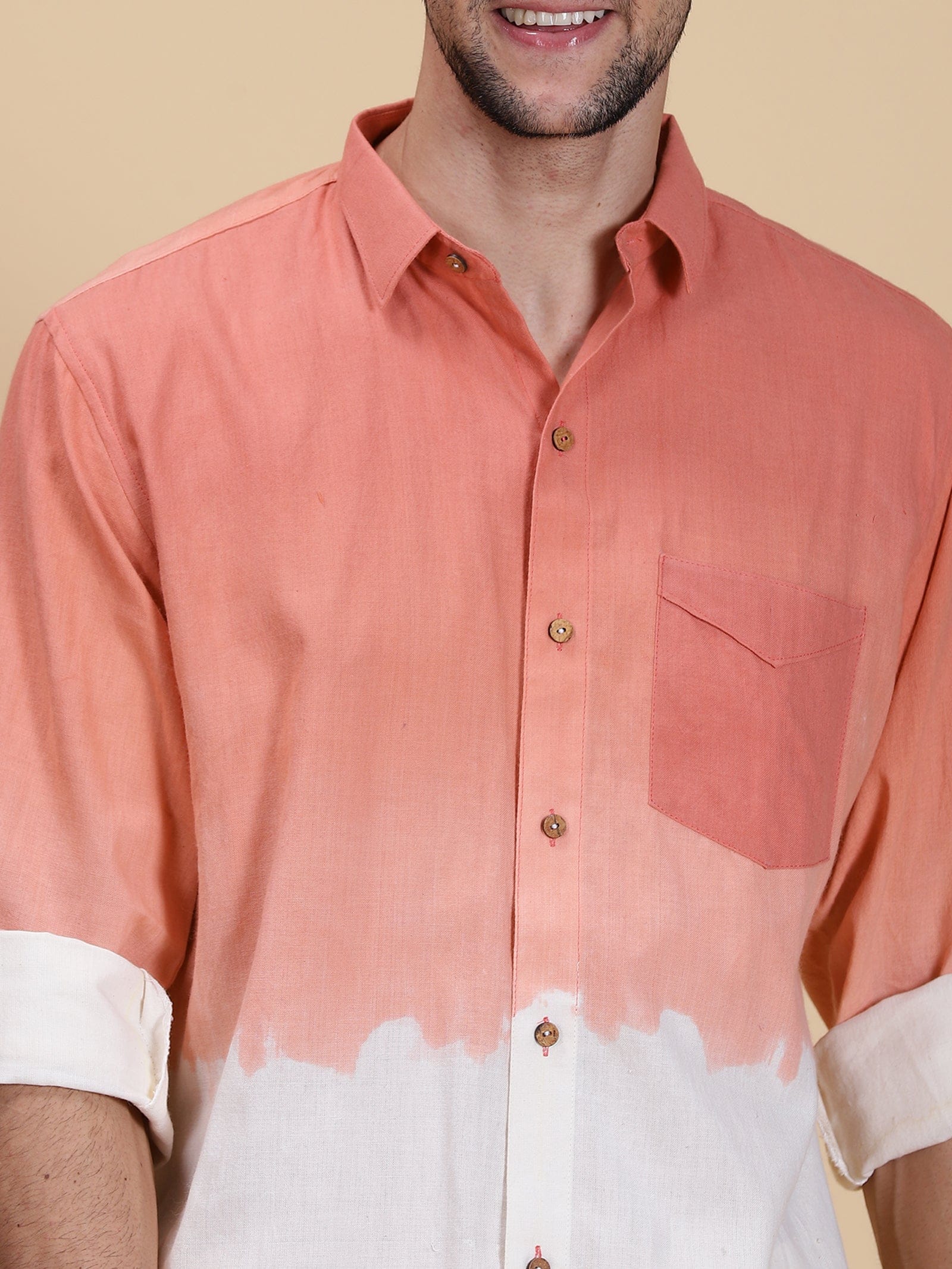 Hand Dyed Men Shirt - Peach