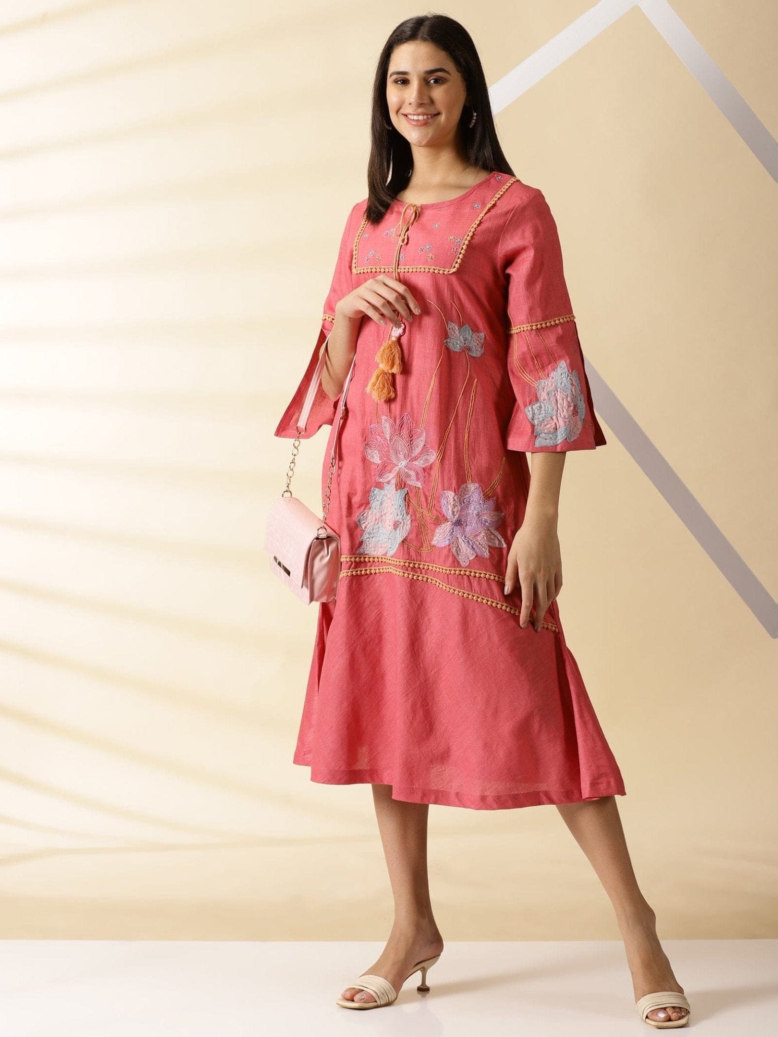 Rosy Pink Applique Dress