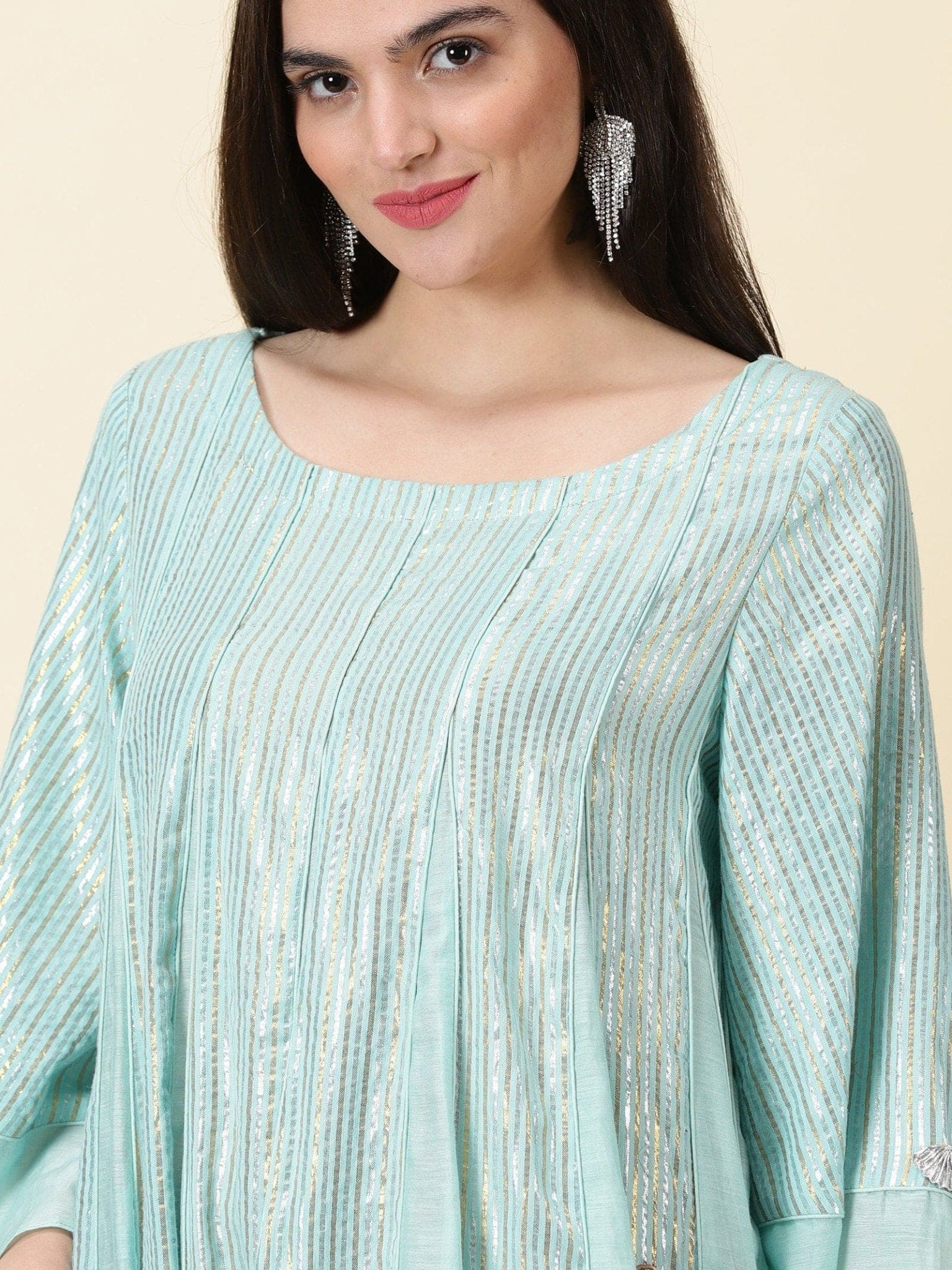 Aqua Blue Lurex Women Dress - Aqua Green Embroidered Kaftan dress - Charkha Tales, dresses for women