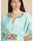 Aqua Green Embroidered Kaftan dress - Charkha Tales, dress for women