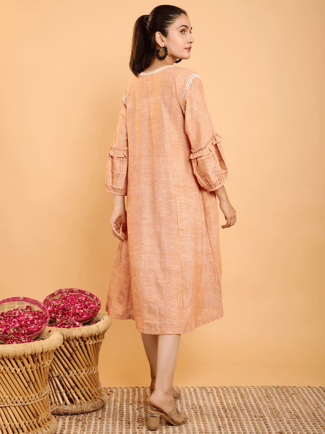 Beige Boho Chikankari Cotton Dress - Charkha TalesBeige Boho Chikankari Cotton Dress for women