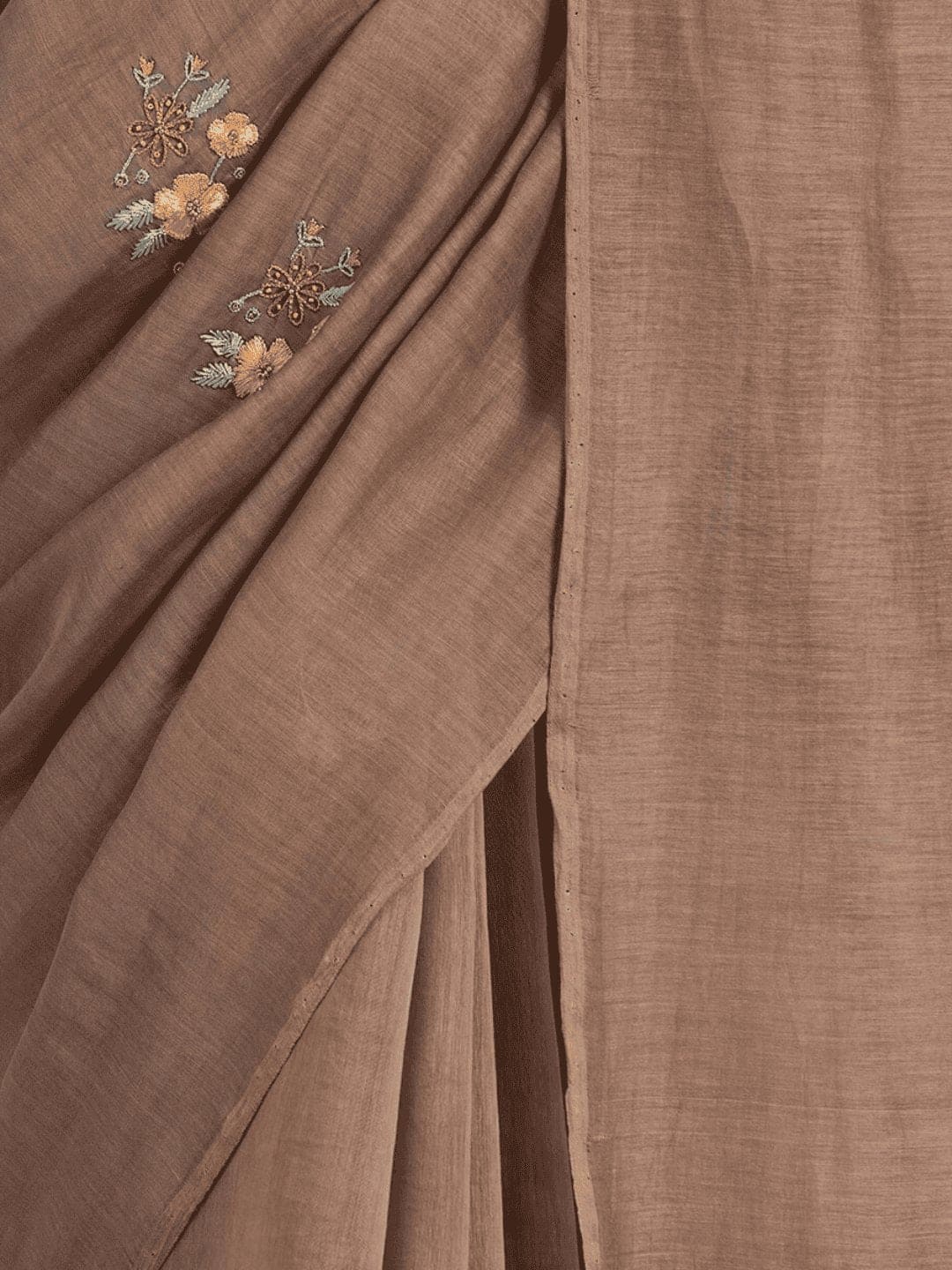 Beige Brown Silk Chanderi Saree - Charkha TalesBeige Brown Silk Chanderi Saree