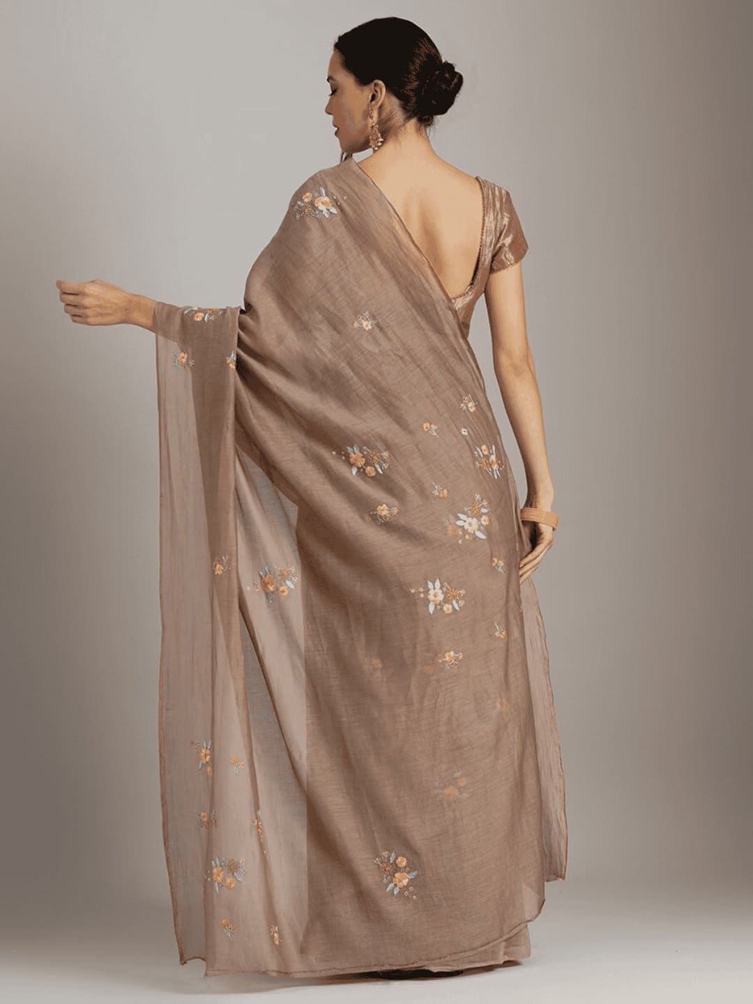 Beige Brown Silk Chanderi Saree - Charkha TalesBeige Brown Silk Chanderi Saree