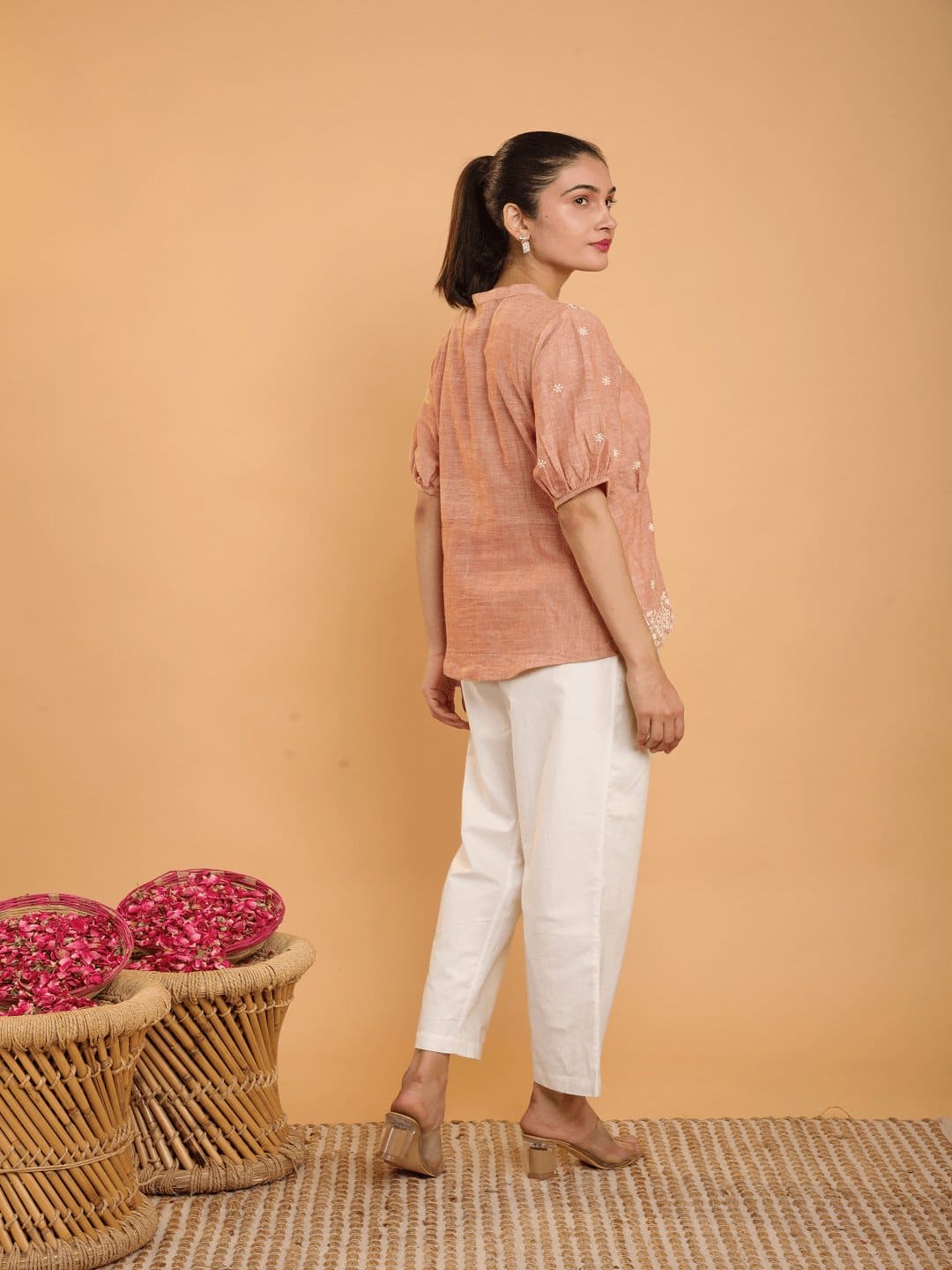 Beige Chikankari Khadi Top Set - Charkha TalesBeige Chikankari Khadi Top Set