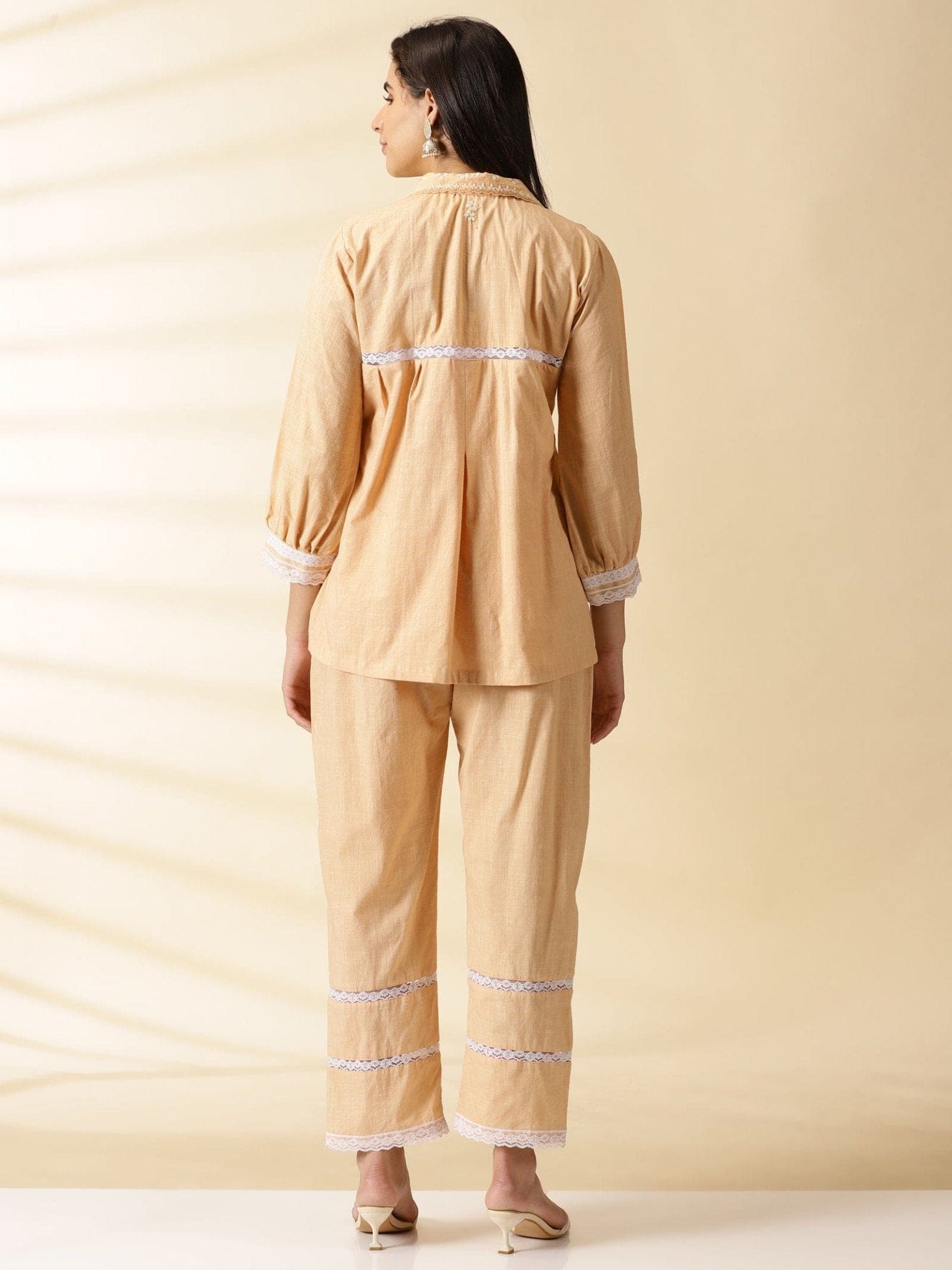 Beige Cotton Chikan Co-ord Set - Charkha TalesBeige Cotton Chikan Co-ord Set