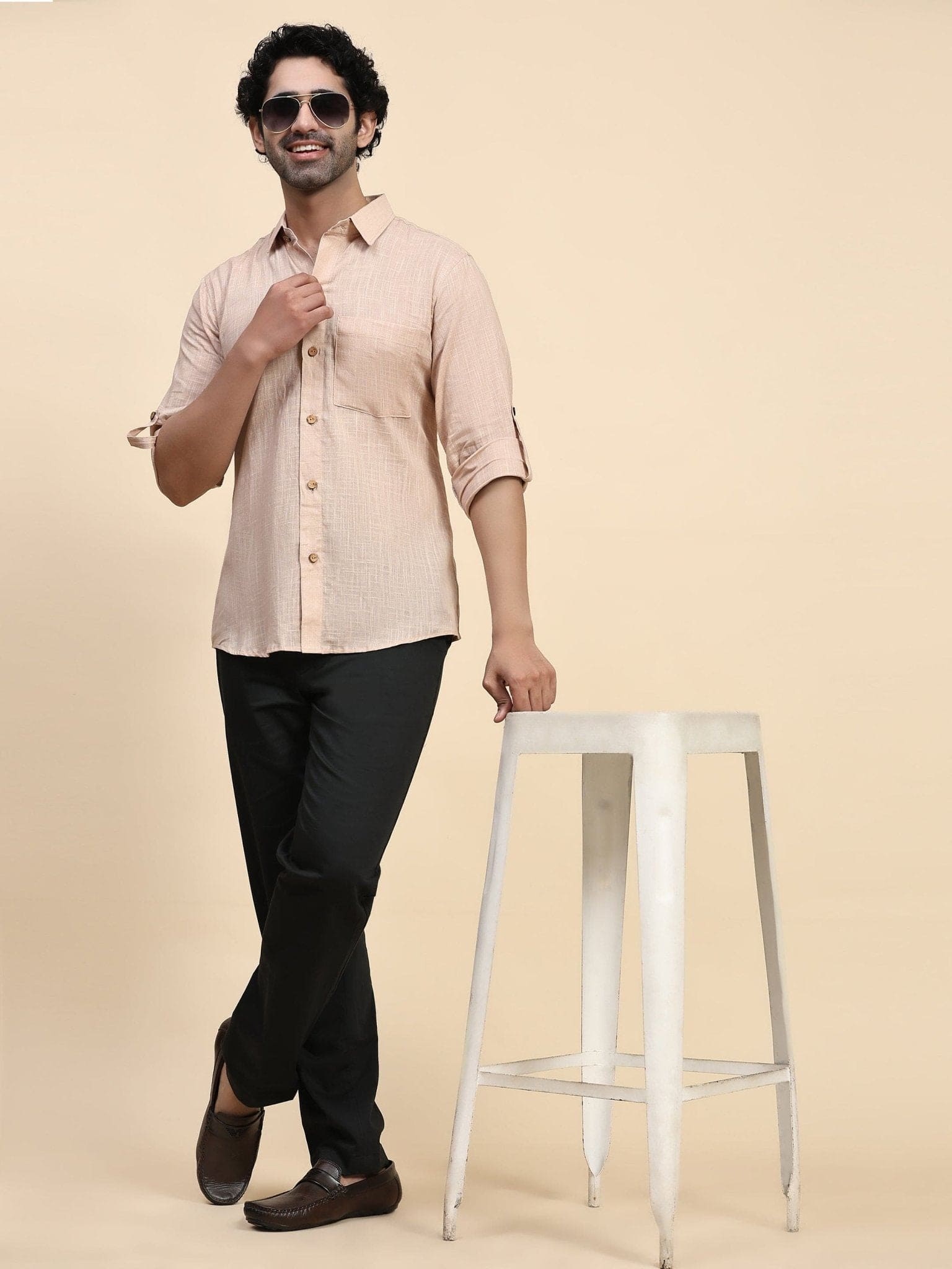 Beige Cotton Men Shirt - Charkha TalesBeige Cotton Men Shirt