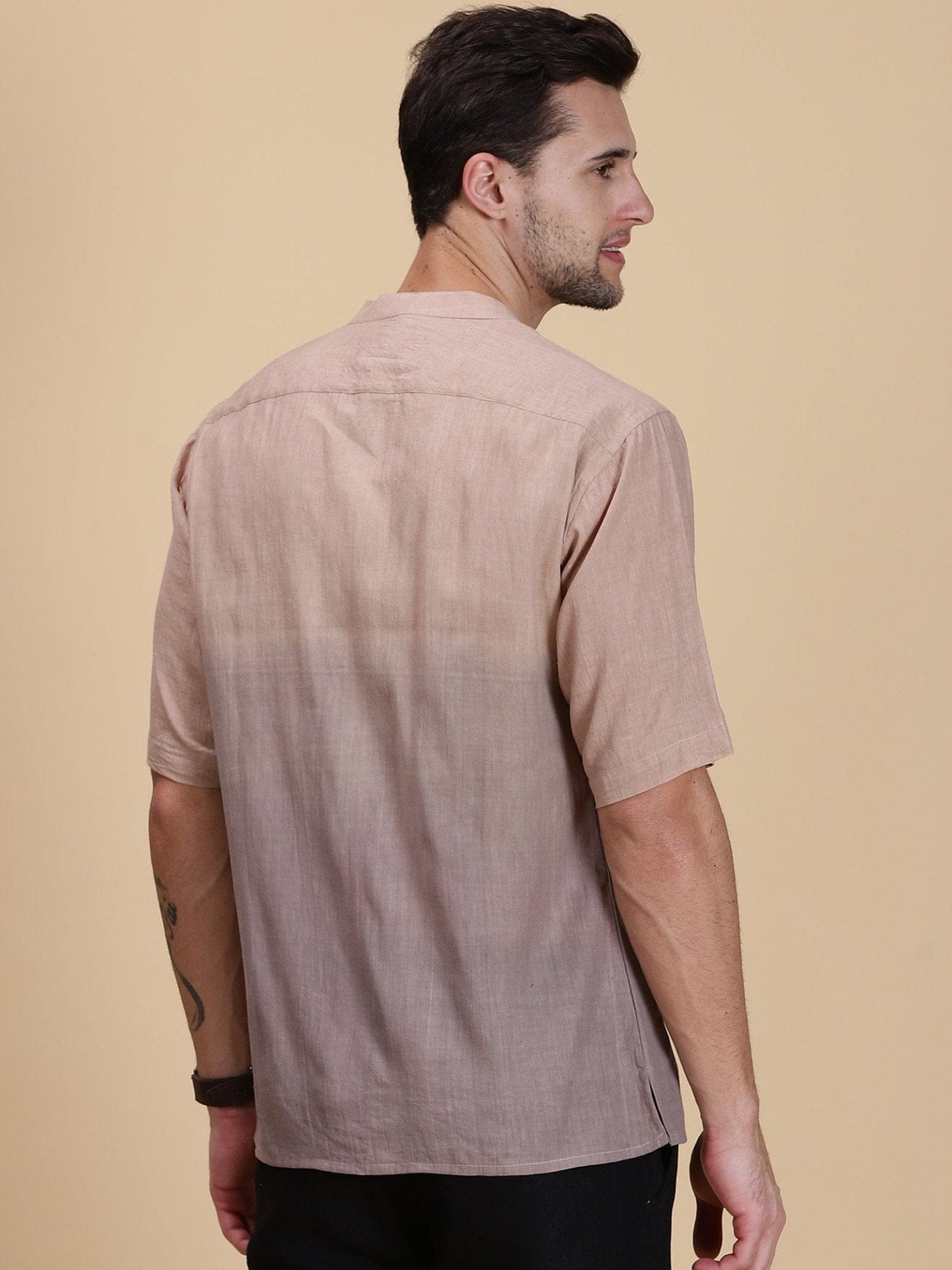 Beige-Grey Ombre Slub Shirt - Charkha TalesBeige-Grey Ombre Slub Shirt