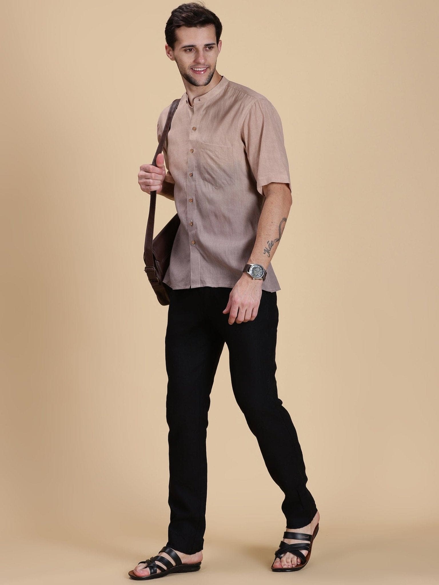 Beige-Grey Ombre Slub Shirt - Charkha TalesBeige-Grey Ombre Slub Shirt