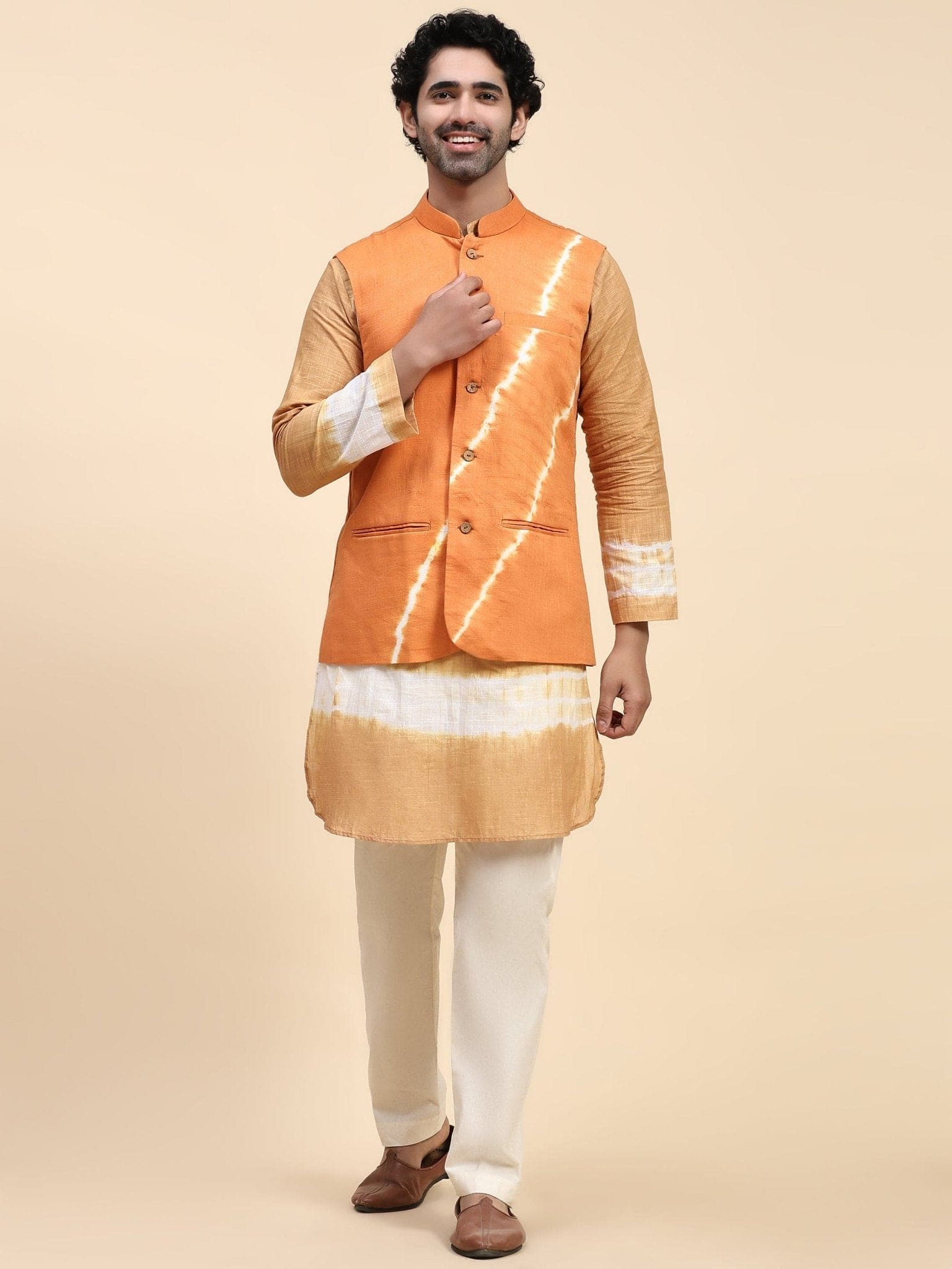 Beige Hand Dyed Cotton Kurta Set - Charkha TalesBeige Hand Dyed Cotton Kurta Set