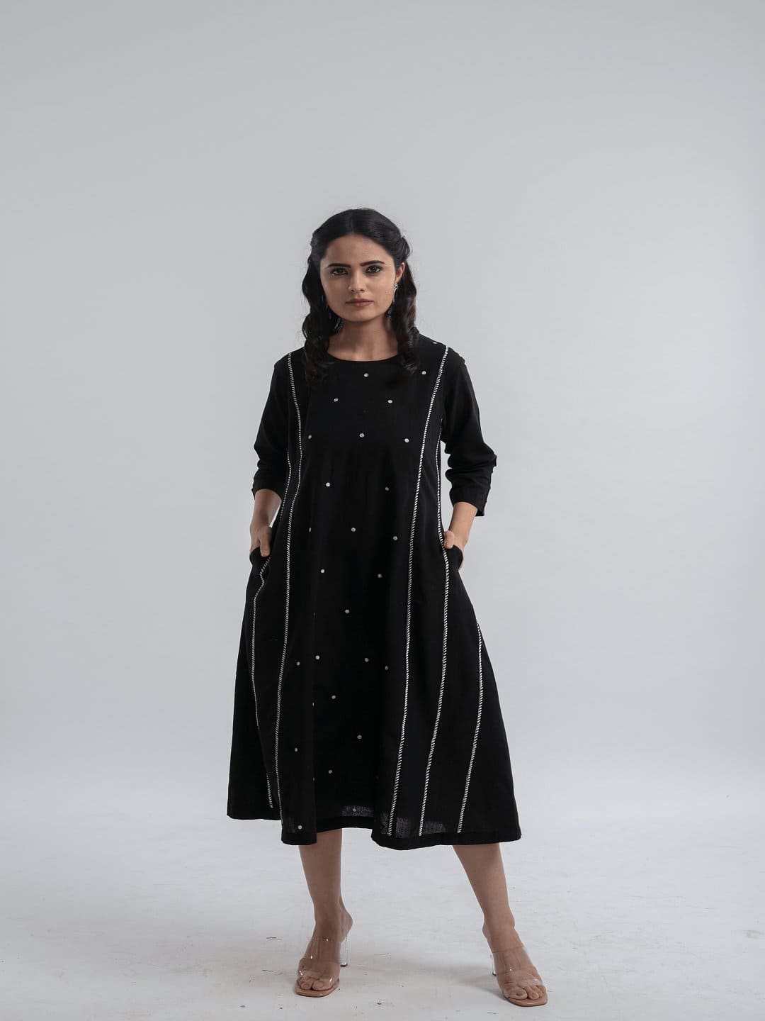 Black &quot;Apt&quot; Khadi Dress - Charkha TalesBlack &quot;Apt&quot; Khadi Dress for women