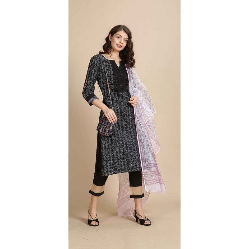 Black Block Print Kurta Set - Charkha TalesBlack Block Print Kurta Set