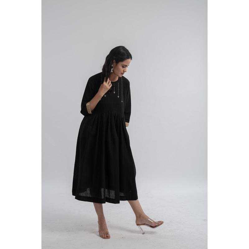 Black Delightful Daze Women Dress - Charkha TalesBlack Delightful Daze Women Dress khadi dress