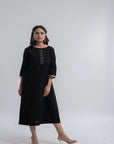 Black Embroidered Cotton Dress - Charkha TalesBlack Embroidered Cotton Dress for women