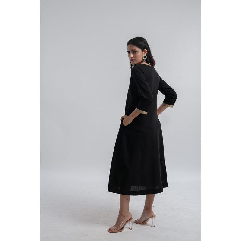 Black Embroidered Cotton Dress - Charkha TalesBlack Embroidered Cotton Dress for women kaftan dress