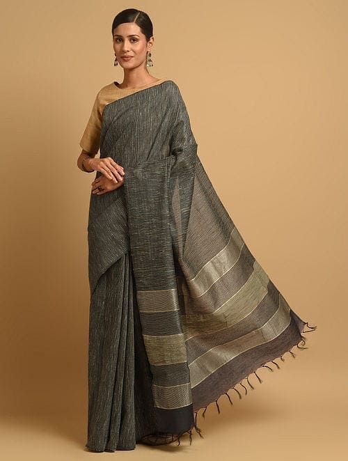 Black Ghiccha Silk Saree - Charkha TalesBlack Ghiccha Silk Saree