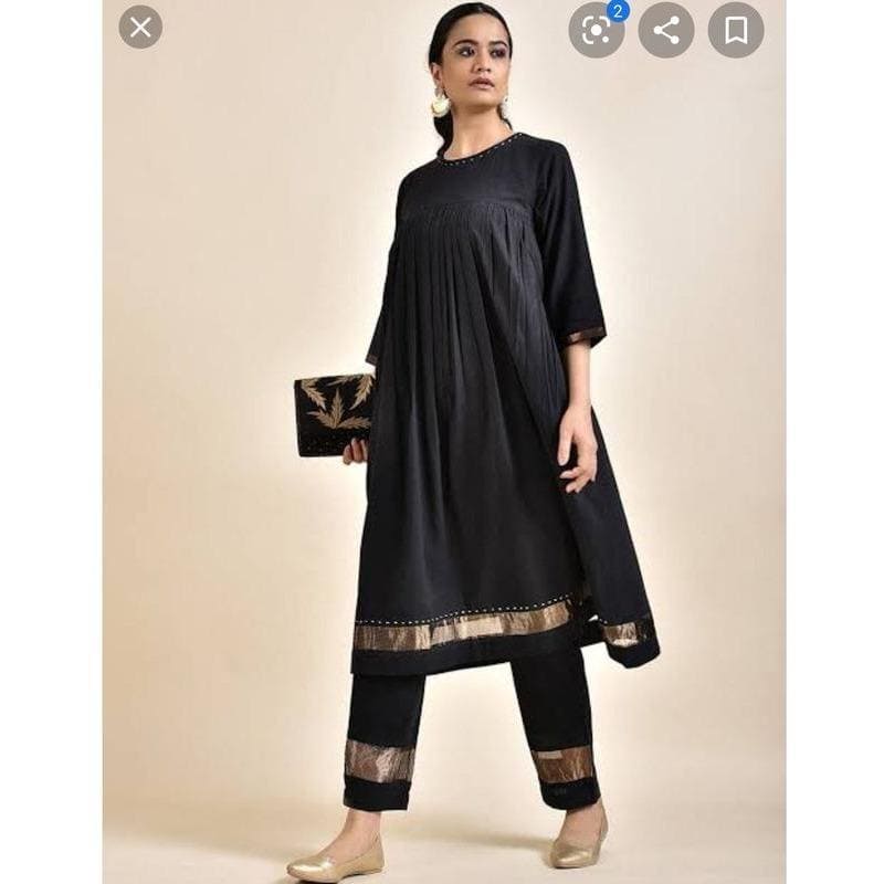 Black Gold Cotton Kurta Set - Charkha TalesBlack Gold Cotton Kurta Set