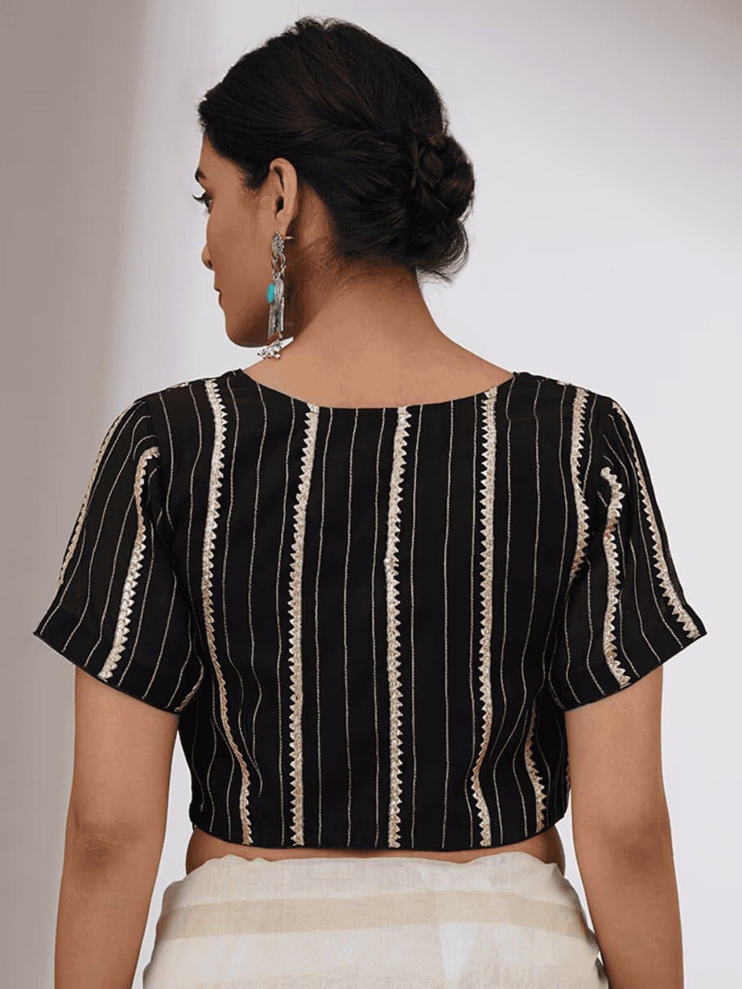 Black Gota Chanderi Silk Blouse - Charkha TalesBlack Gota Chanderi Silk Blouse