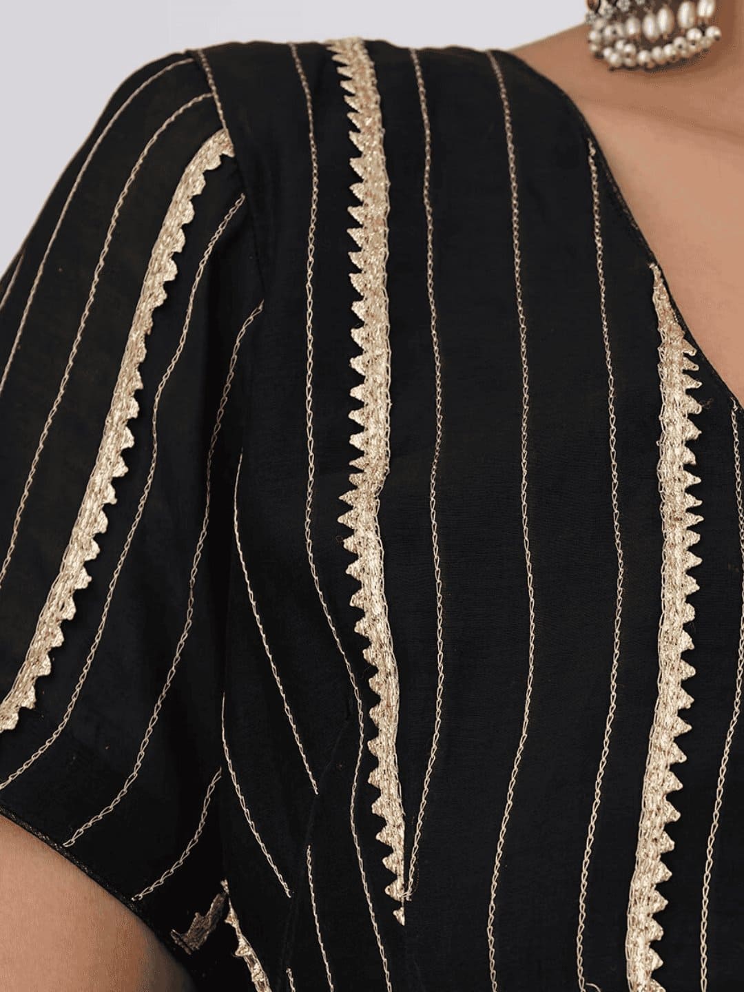Black Gota Chanderi Silk Blouse - Charkha TalesBlack Gota Chanderi Silk Blouse
